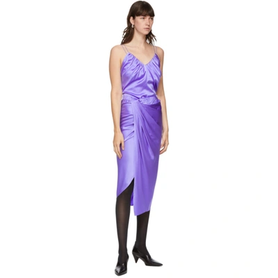 Shop Helmut Lang Purple Silk Satin Ruched Skirt In Volt Purple