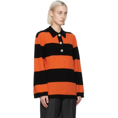 Shop Ganni Black & Orange Cashmere Knit Blouse Polo In 999 Multico