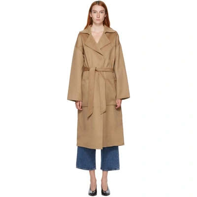 Shop Nanushka Tan Alamo Belted Wool Coat In Camel