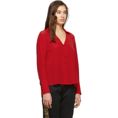 Shop Fendi Red Silk Deep V-neck Blouse In F18w2 Red