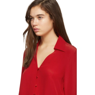Shop Fendi Red Silk Deep V-neck Blouse In F18w2 Red