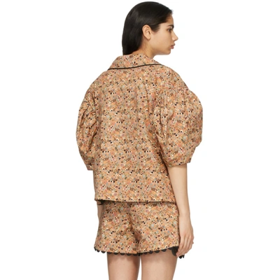 Shop Kika Vargas Tan Johanna Short Sleeve Blazer In Camel Mushrooms