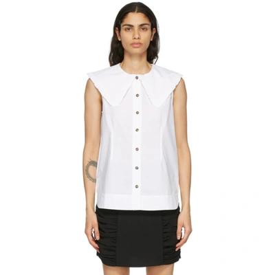 Shop Ganni White Poplin Sleeveless Shirt In 151 White