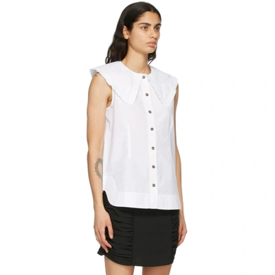 Shop Ganni White Poplin Sleeveless Shirt In 151 White
