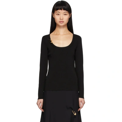Shop Versace Black Knit Safety Pin Pullover In A1008 Black