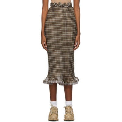 Shop Burberry Brown Plissé Check Ruffle Detail Skirt In Mahogany Ch