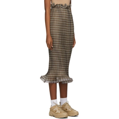Shop Burberry Brown Plissé Check Ruffle Detail Skirt In Mahogany Ch