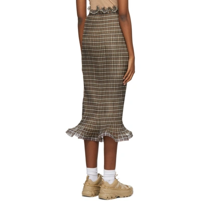 Shop Burberry Brown Plissé Check Ruffle Detail Skirt In Mahogany Ch