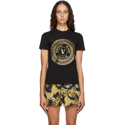 Shop Versace Jeans Couture Black V-emblem Logo T-shirt In Ek42 Blk/go