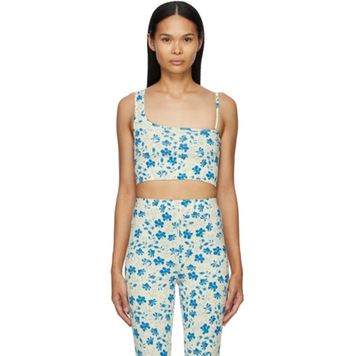 Shop Pushbutton Ssense Exclusive Yellow & Blue Single Strap Crop Tank Top In Blue Floral