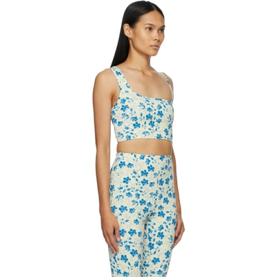 Shop Pushbutton Ssense Exclusive Yellow & Blue Single Strap Crop Tank Top In Blue Floral