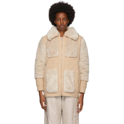 Shop Stella Mccartney Beige Faux Fur Zip Up Sweater In 9963 Ltfawn