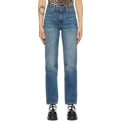 Shop Ganni Blue High-waisted Straight Jeans In 630 Denim