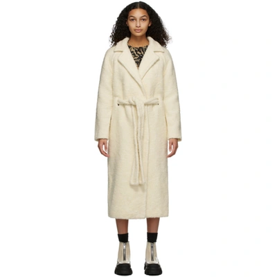 Ganni Belted Double-breasted Wool-blend Bouclé Coat In 135 Egret | ModeSens