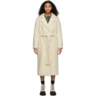 Shop Ganni Off-white Wool Bouclé Wrap Coat In 135 Egret