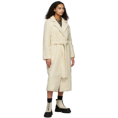 Shop Ganni Off-white Wool Bouclé Wrap Coat In 135 Egret