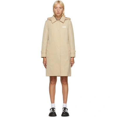 Shop Burberry Beige Detachable Hood Trench Coat In A7727 Beige