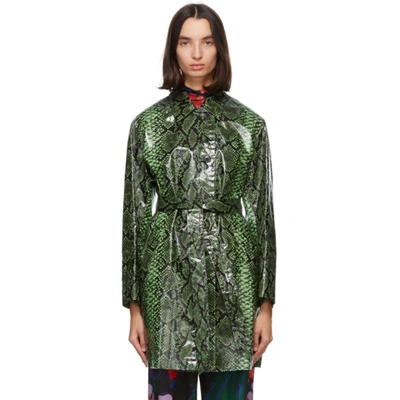 Shop Dries Van Noten Green Snake Coated Trench Coat In 704 Green