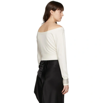 Shop Alexander Wang Off-white Crystal Cuff Cropped Cardigan In 104 Soft Wh