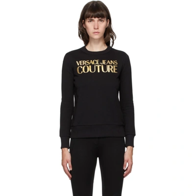 Shop Versace Jeans Couture Black Logo Sweatshirt In Ek42 Blk/go