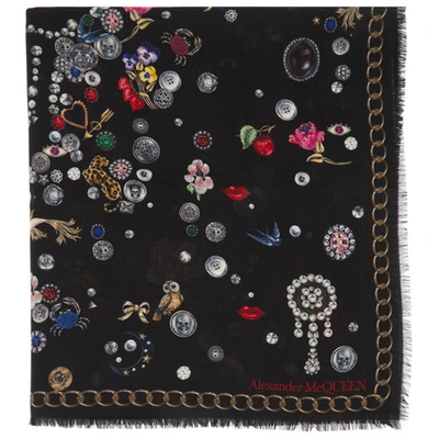 Shop Alexander Mcqueen Black Brooches & Buttons Scarf In 1000 Black