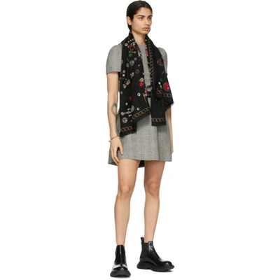 Shop Alexander Mcqueen Black Brooches & Buttons Scarf In 1000 Black