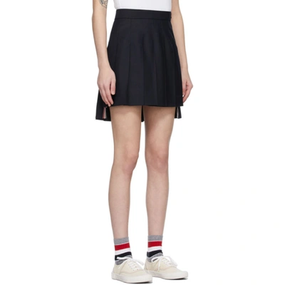 Shop Thom Browne Navy Super 120s Dropped Back Pleated Miniskirt In 415 Navy