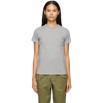 Shop Maison Kitsuné Grey Tricolor Fox Patch Pocket T-shirt