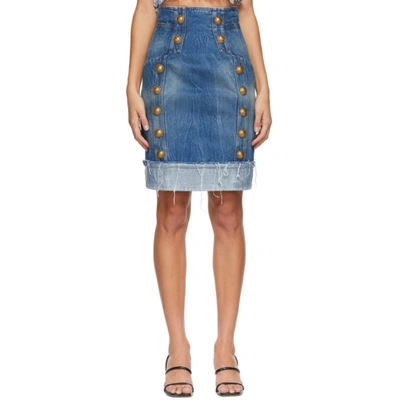 Shop Balmain Blue Denim Skirt In 6ff Denim