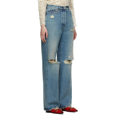 Shop Gucci Blue Eco-washed Ripped Jeans In 4011 Blue