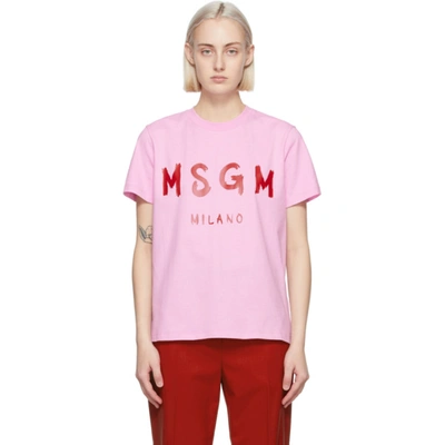 Shop Msgm Pink Artist Logo T-shirt