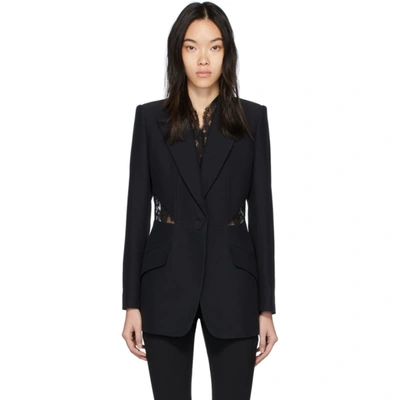 Shop Alexander Mcqueen Black Lace Crepe Blazer In 1000 Black