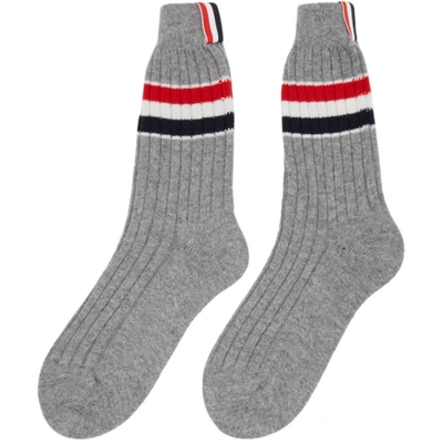 Shop Thom Browne Online Exclusive Grey Cashmere Rwb Stripe Socks In 055 Lgtgrey