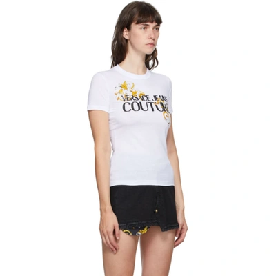 Shop Versace Jeans Couture White Baroque Accent T-shirt In E003 Wh/gol