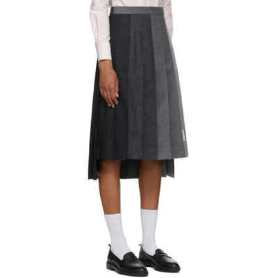 Shop Thom Browne Grey Wool Dropped Back Pleated Skirt In 025 Dark Gr