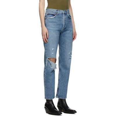 Shop Agolde Blue Fitted 90's High-rise Straight Jeans In Lineup