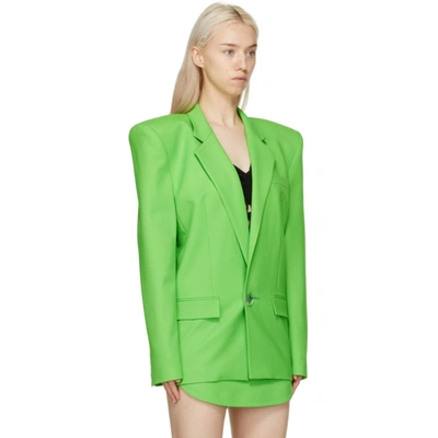 Shop Attico The  Green Exaggerated Shoulder Blazer