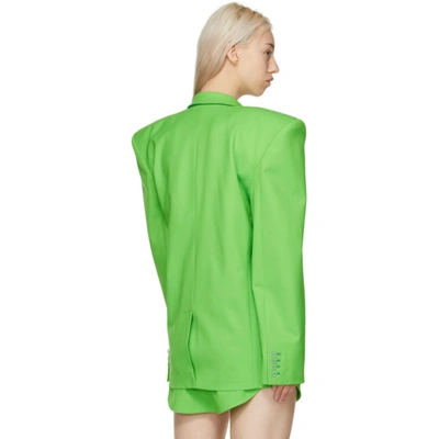 Shop Attico The  Green Exaggerated Shoulder Blazer