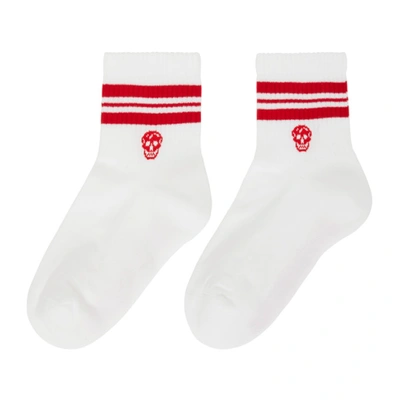 Shop Alexander Mcqueen White & Red Stripe Skull Sport Short Socks In 9074 White/