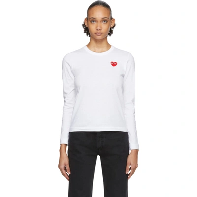 Shop Comme Des Garçons Play White Heart Patch Long Sleeve T-shirt In 2 White