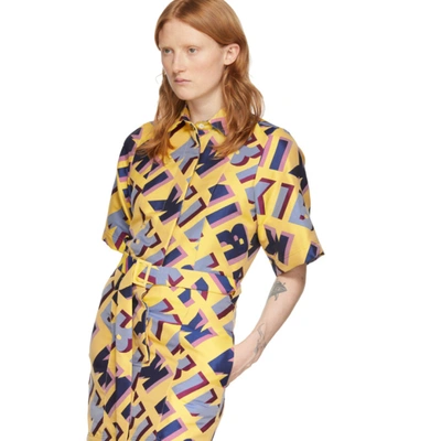 Shop Kirin Multicolor Jacquard Typo Dress In Yellow Blue