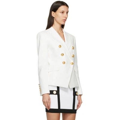 Balmain Double-breasted Structured Denim Blazer With Peak Lapel In White