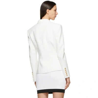 Balmain Double-breasted Structured Denim Blazer With Peak Lapel In White