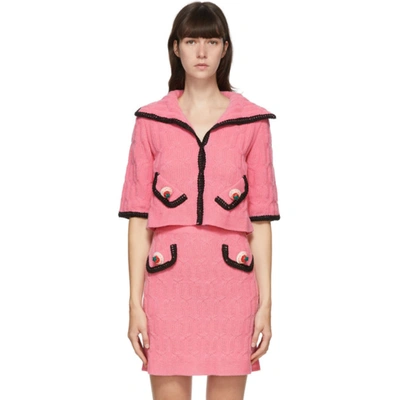 Shop Moschino Pink Strawberry Applique Cardigan In A1207 Fucsi