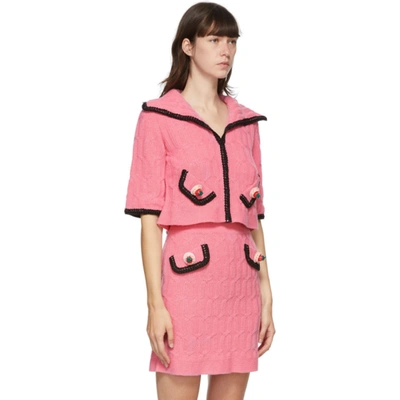 Shop Moschino Pink Strawberry Applique Cardigan In A1207 Fucsi