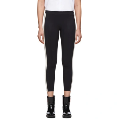 Shop Moncler Black & White Side Stripe Leggings In 970 Bk/wh