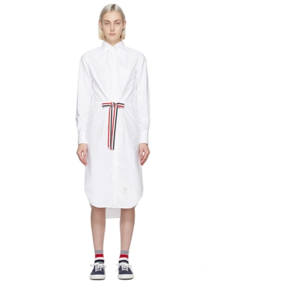 Shop Thom Browne White Below-the-knee Shirt Dress In 100 White
