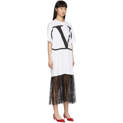 Shop Valentino White Vlogo Lace Dress In A01 Bianco/