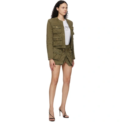 Shop Balmain Khaki Denim Layered Miniskirt In 7kh Kaki