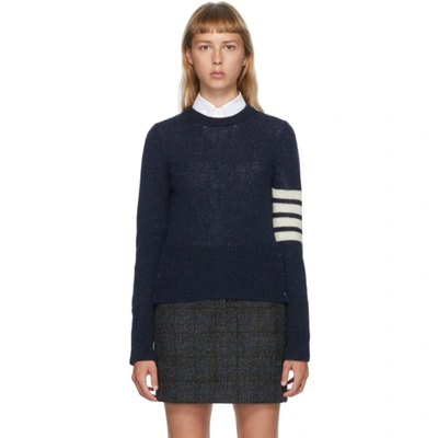 Shop Thom Browne Navy Shetland Wool 4-bar Sweater In 415 Navy